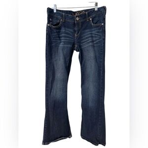 Rue21 Y2K Mid Rise Dark Indigo Blue Flare Jeans Size 7-8